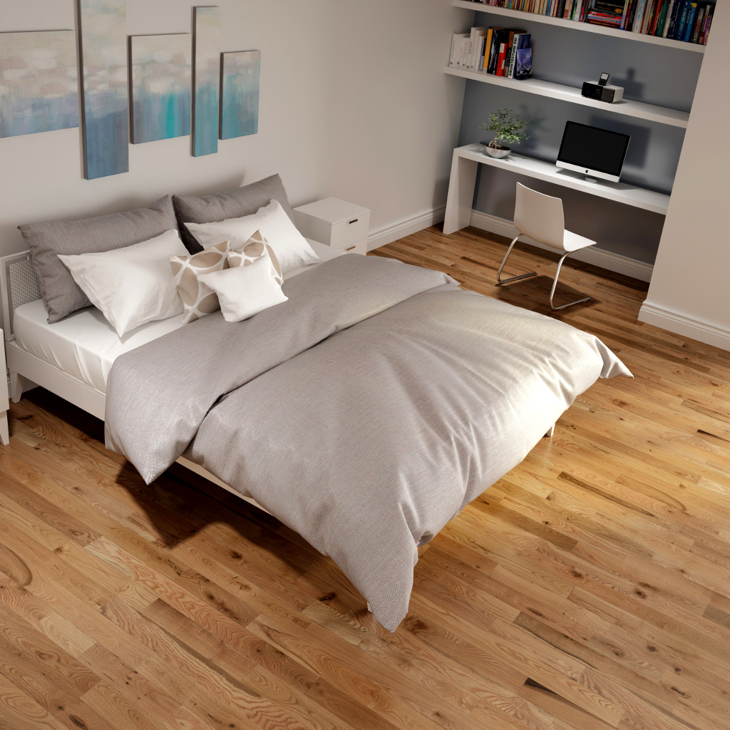 Woodhouse, Frontenac Solid Red Oak Wood Flooring shown in a bedroom