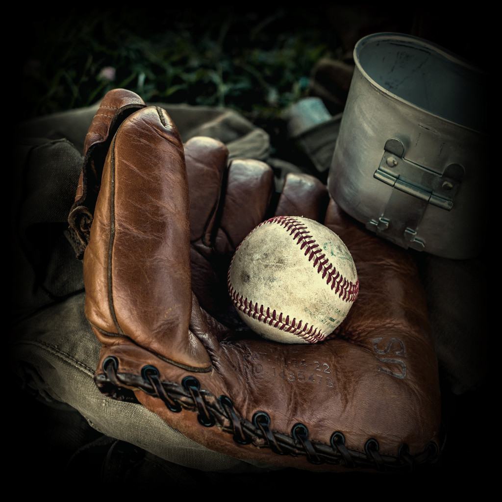 Vintage baseball mitt and glove