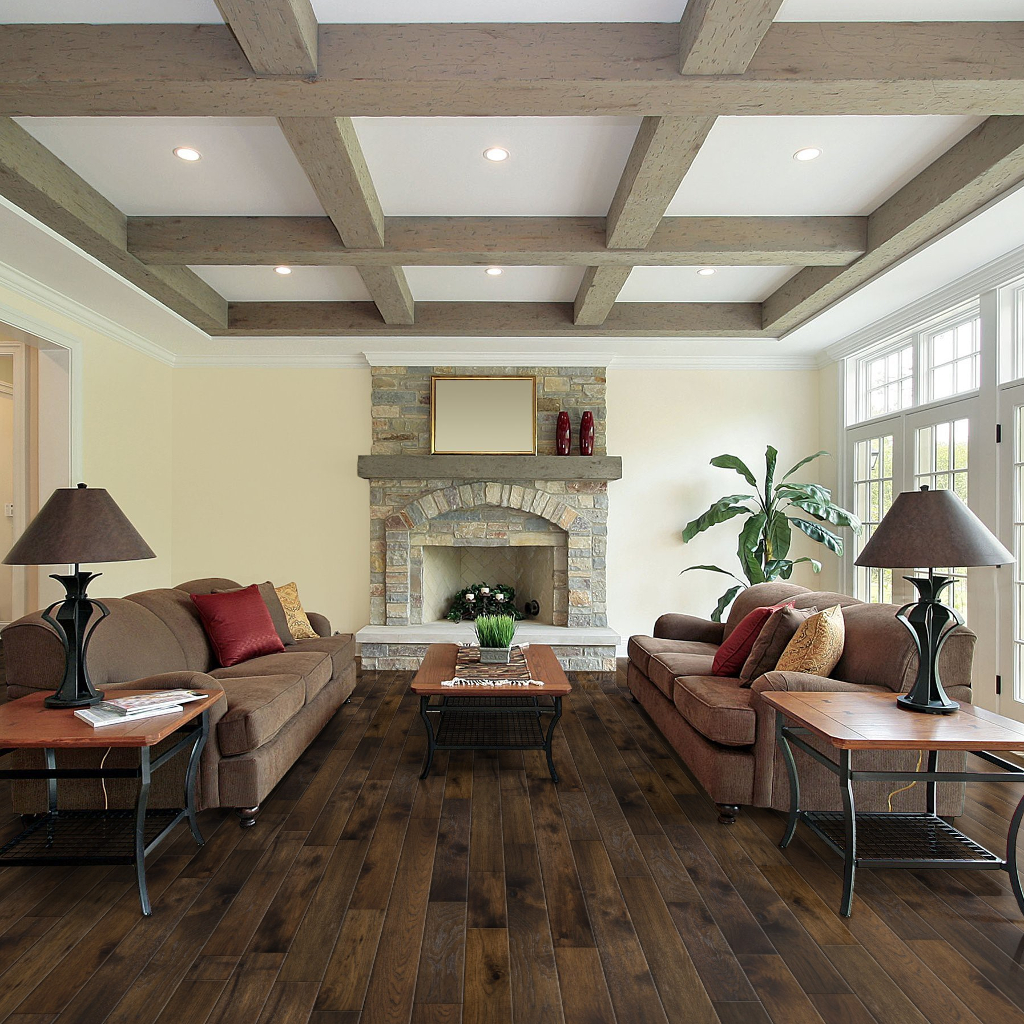 Woodhouse, Parkland, Forest Hickory Wood Floor shown in a living room
