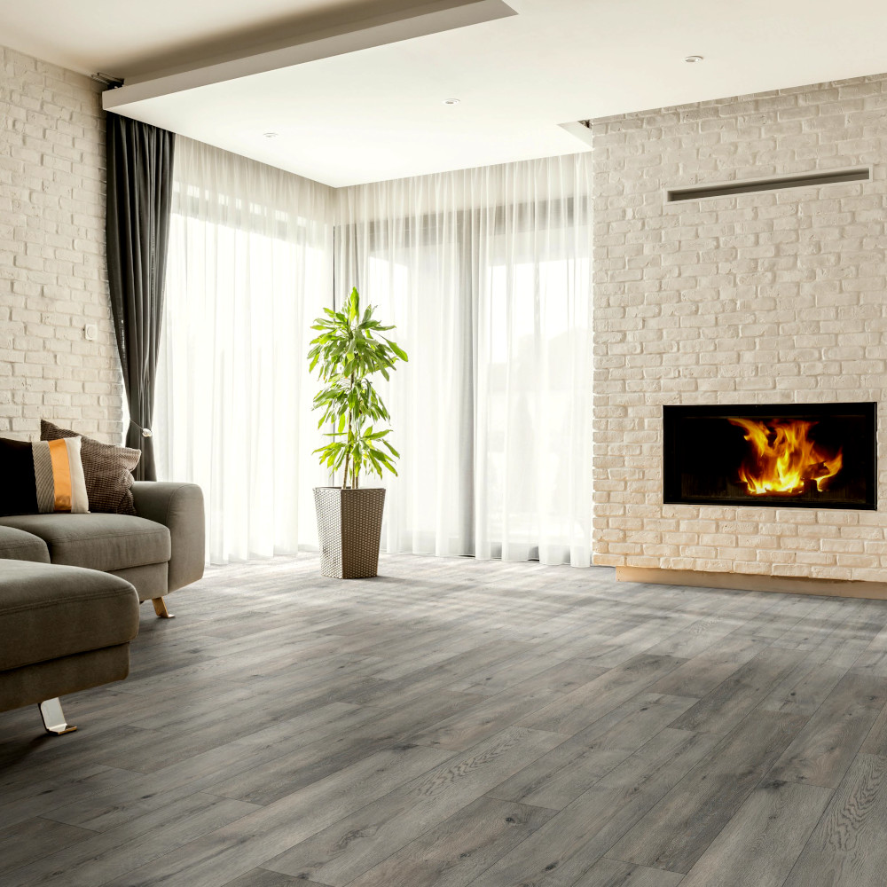 WoodHouse Pacific Winds Dunes laminate shown in a living room