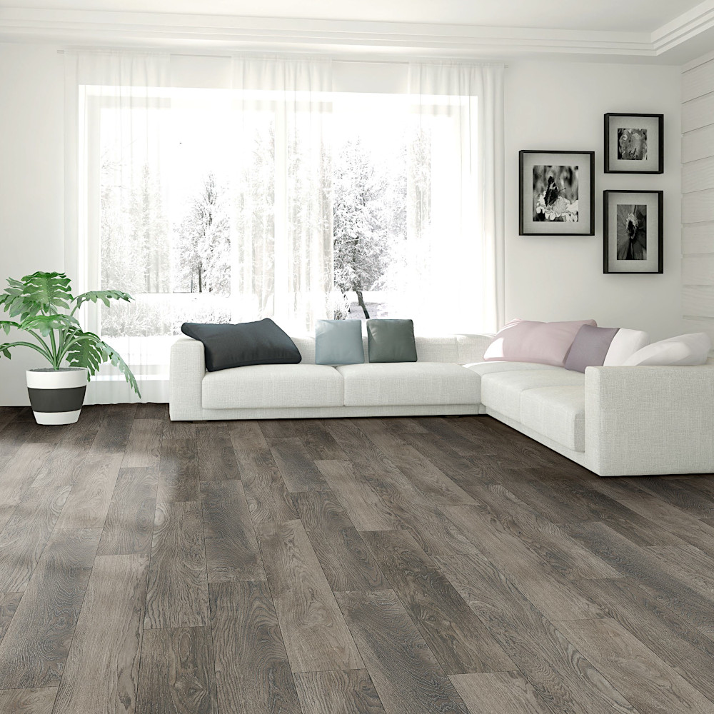 WoodHouse Pacific Winds Sandy Trails Laminate floor shown in a living room