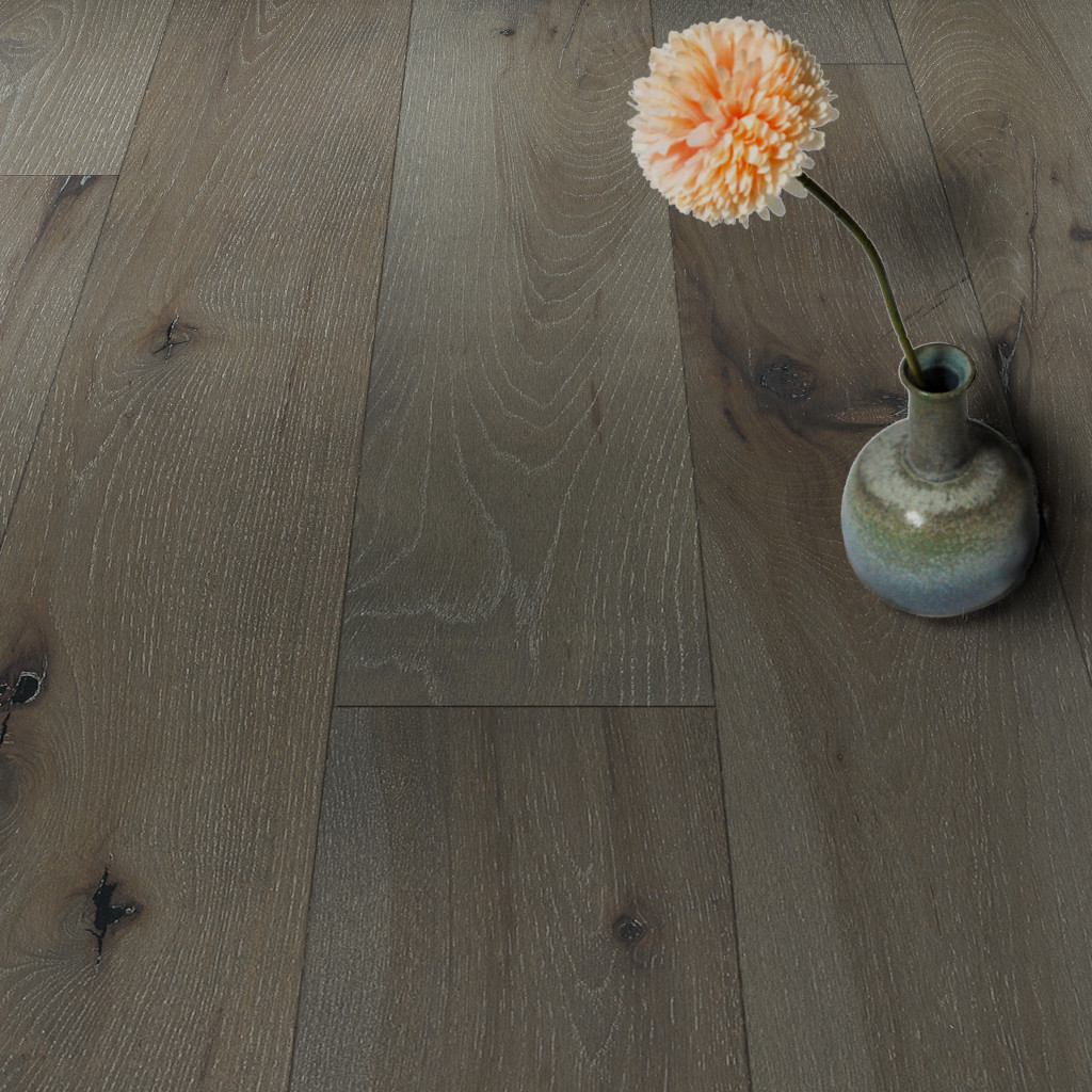 Woodhouse, Patriot Collection, Frankfort hickory engineered wood floor shown with a flower