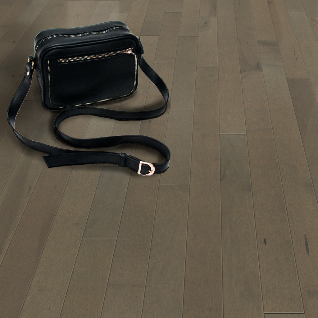 Woodhouse, Frontenac Collection, Montebello maple solid wood floor shown with a black handbag